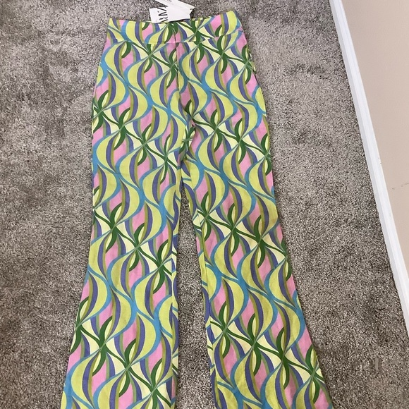 Zara Retro Printed Linen Blend Flare Trousers - Picture 5 of 9